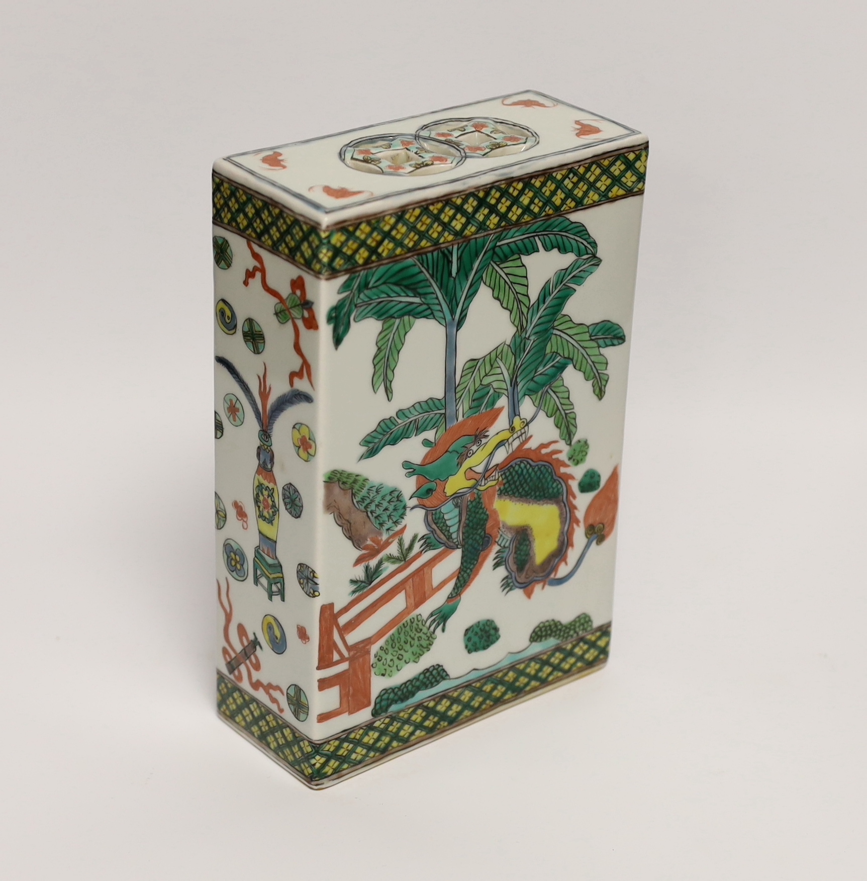 A Chinese famille verte pillow, 20cm high